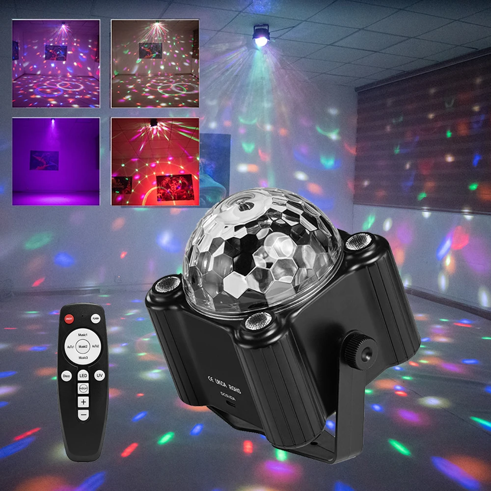 

Led Sound Activated Party Light with Remote DJ Lighting Disco Maigc Ball Strobe Light Stage Par Light LED UV Light for Party KTV