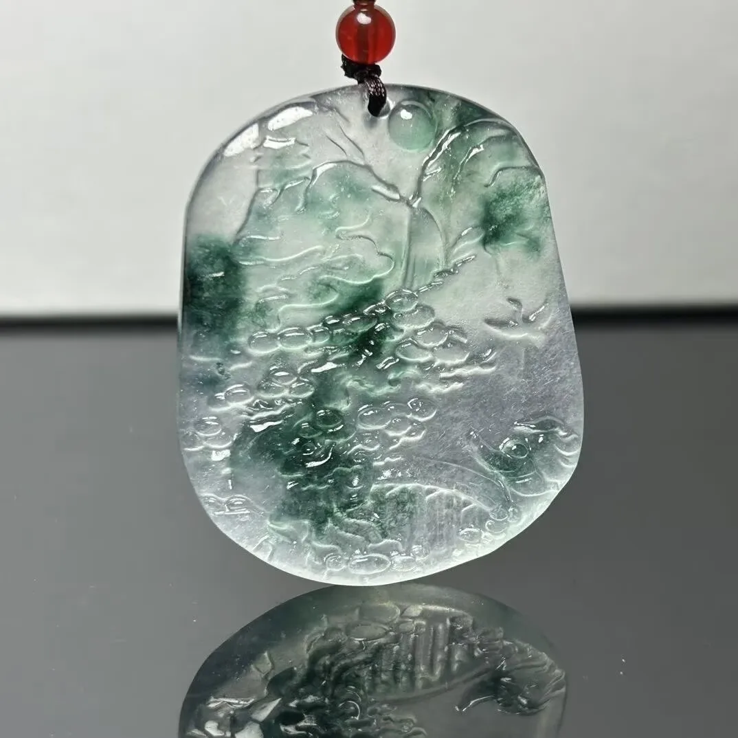 Myanmar Laokeng jadeite landscape brand ice seed floating flower jade pendant no matter brand men's and women's quartzite pendan