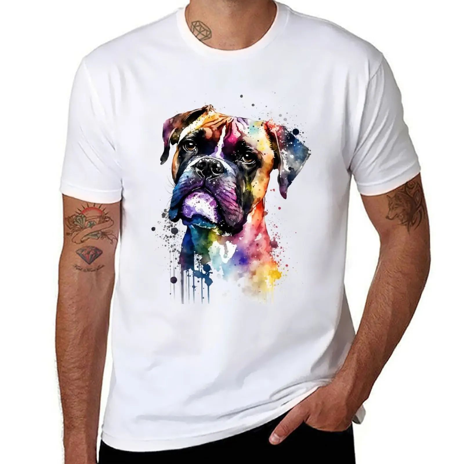 

shirt plain t man t for Boxer Dog man shirts t T-Shirt man tees Rainbow cotton graphic Watercolor Portrait shirt