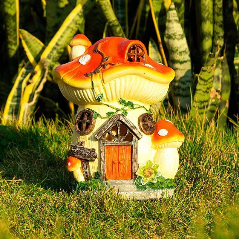 Creative Solar LED Resin Mushroom House Pineapple Room Boots Ceramic Hedgehog for Waterproof Outdoor Garden Lawn Decoration