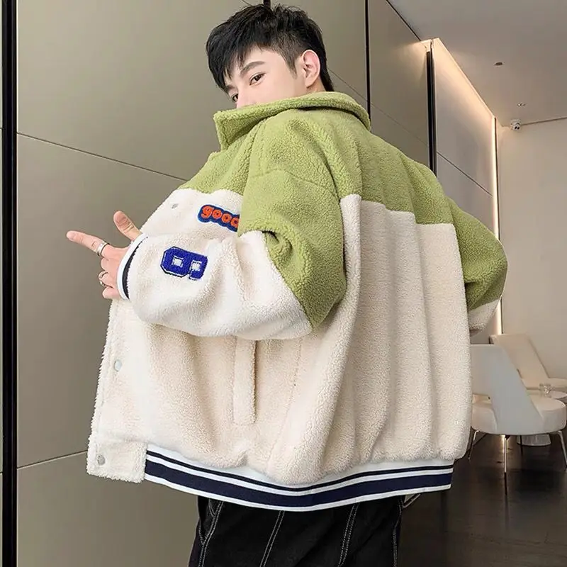 

Lamb Fur Jaet Women's Oversized Baseball Sle Fce Lined Thiened Autumn Winter Korean Version Student Girl Coat