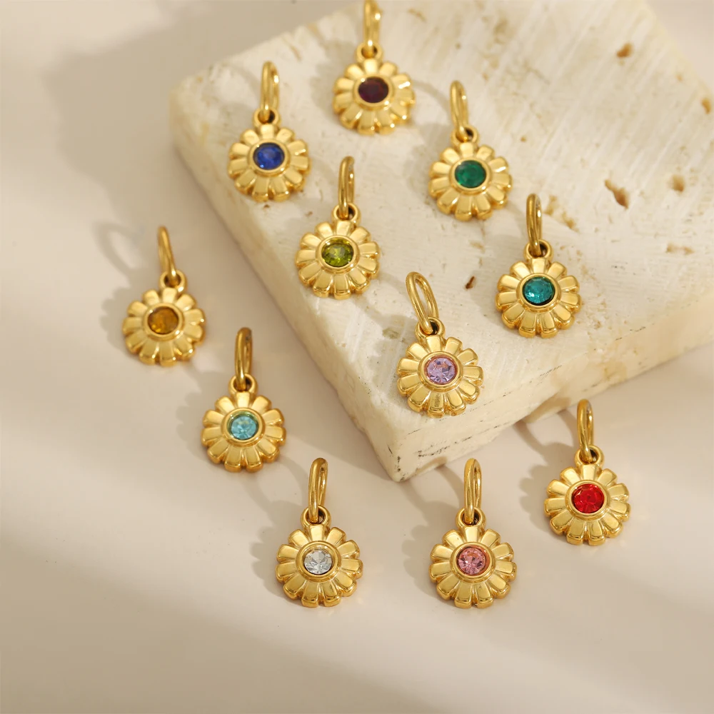 

3PCS/LOT CARLIDANA Stainless Steel Flower Pendants, Shiny Colorful Rhinestone Charms for Women DIY Necklace Bracelet Making