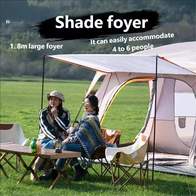 Two Bedrooms Glamping Waterproof Ridge Tent For 6-8 Persons PVC Oxford Fabric Steel Frame Four-Season Camping
