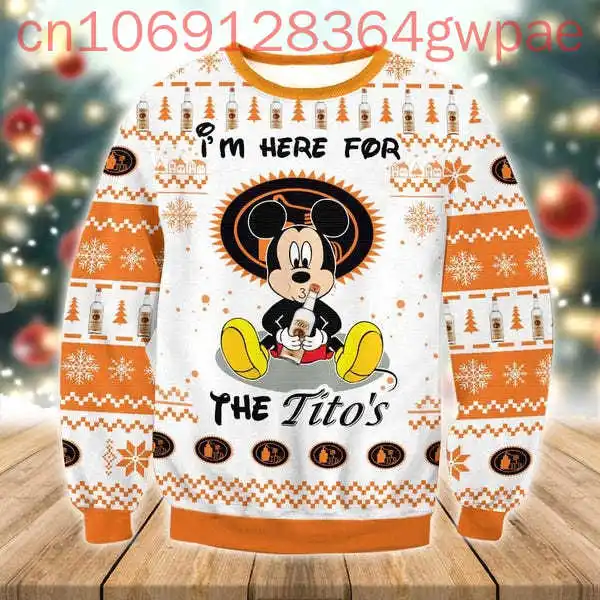 Disney Tito's Mickey Here Ugly Sweater Xmas Sweater Vodka Christmas Sweater Woman Men Land Tito Vodka Ugly Sweater