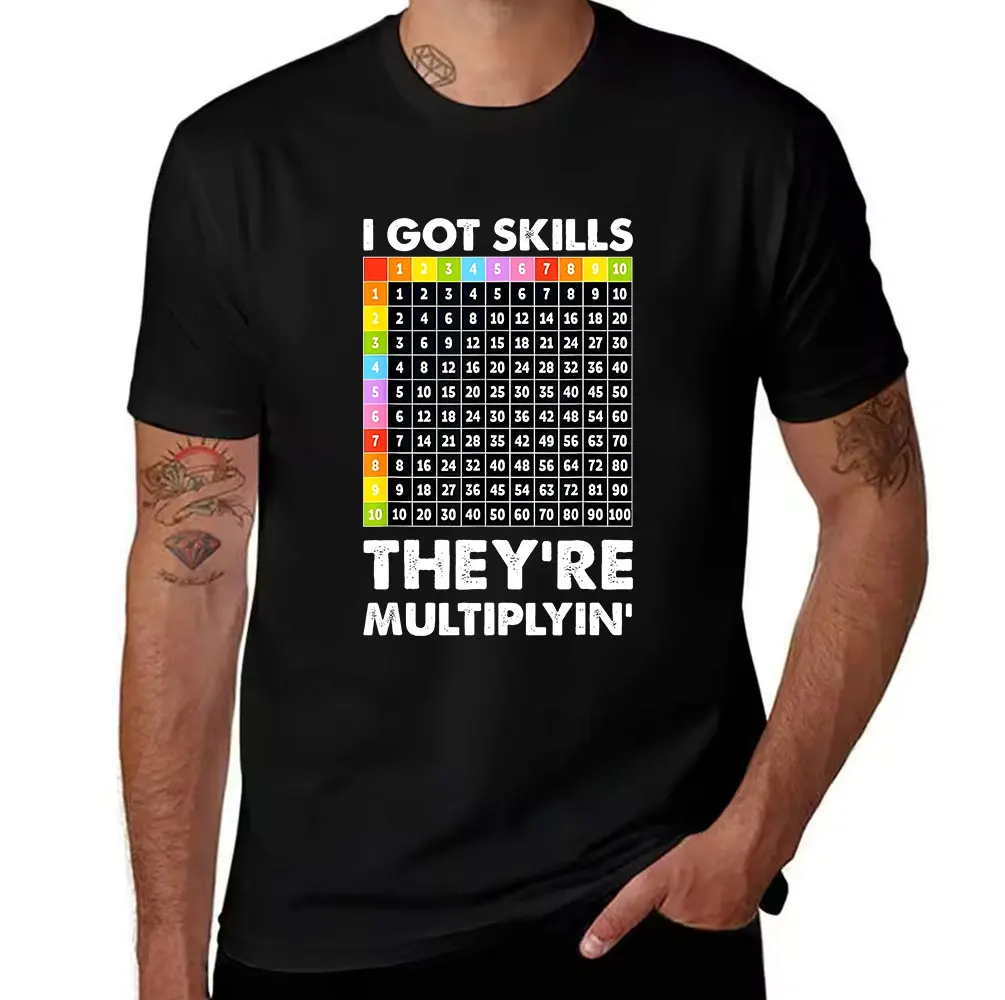 Men's Cotton T-Shirt Multiplication Table Print Casual Short Sleeve Tee Math Learning Graphic Top for Adults Teens