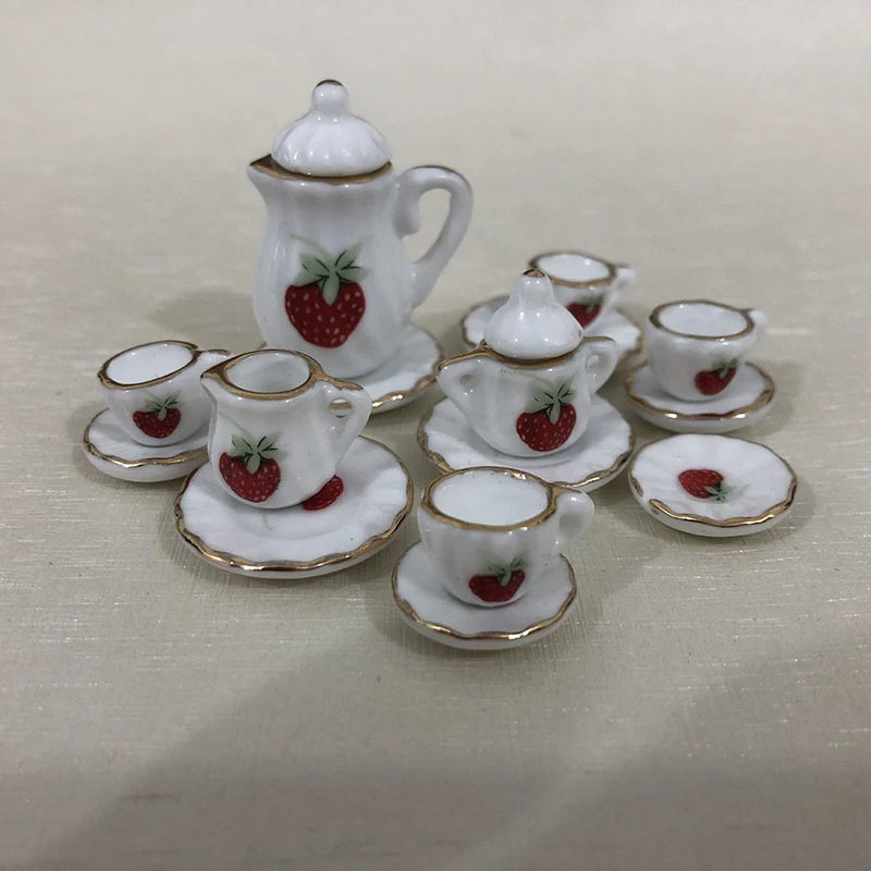 Conjunto de xícara de chá de cerâmica em miniatura para casa de bonecas, utensílios de cozinha para brincar de fingir para 12 bonecas, 1 conjunto
