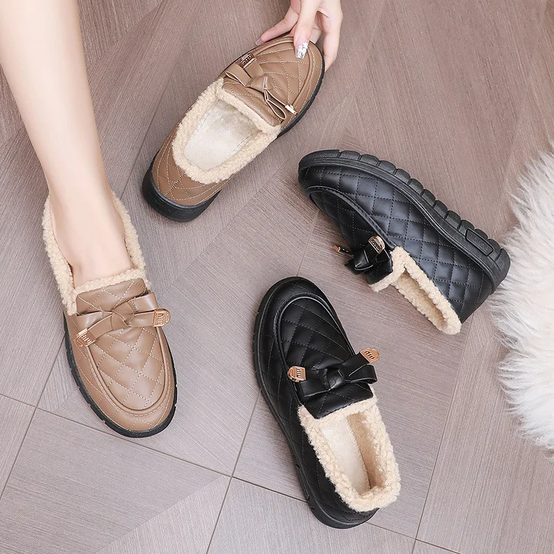 Women’s  Fashion Non-slip Flat Shoes Casual Soft Lightweight Loafers Plugging Thickening Comfortable Warm Shoes for Winter