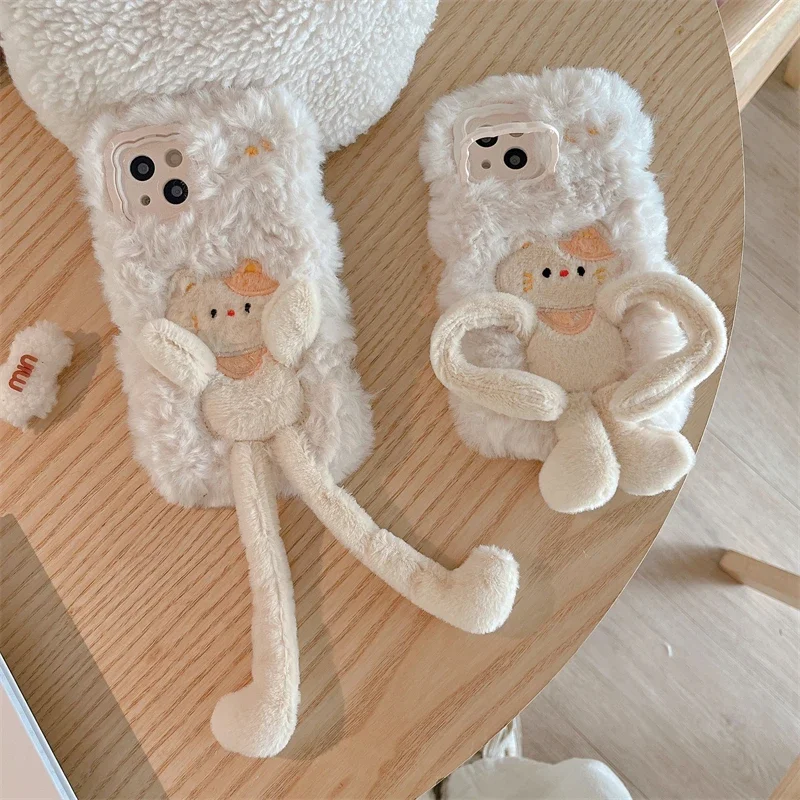 Plush Hair Fluff Toy Soft Cover for Huawei Mate 60 50  40 Pro 30 Pro Warm Cute Pull The Cat Cartoon Fluffy Phone Case Cover