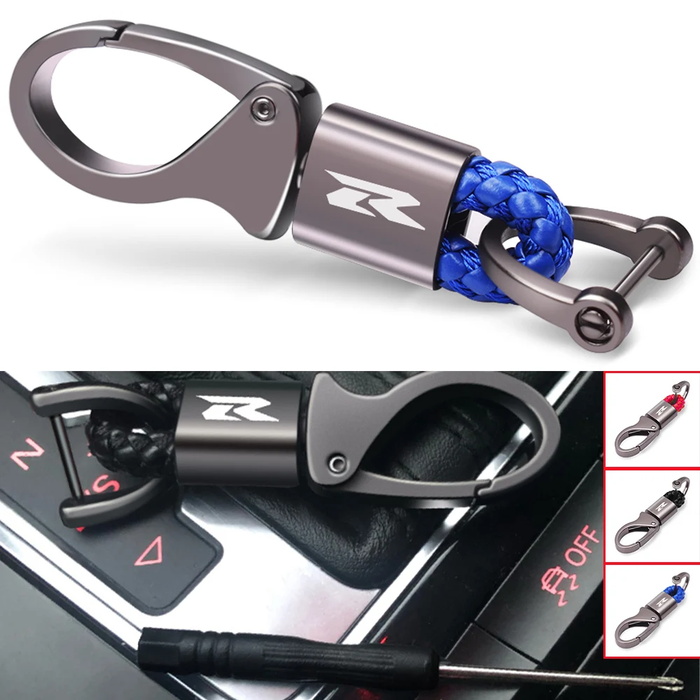 Motorcycle keychain with rotatable woven rope Leather Key chain For SUZUKI GSXR GSX-R 125/150/250/600/750/1000 GSR 750 600 400