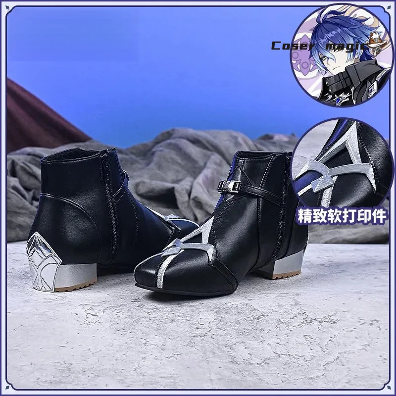 أحذية فلينز التأثيرية لعبة جينشين إمباكت للرجال أحذية سوداء طويلة قصيرة كيريل تشودوميروفيتش فلينز للهالوين كوسبلاي #2