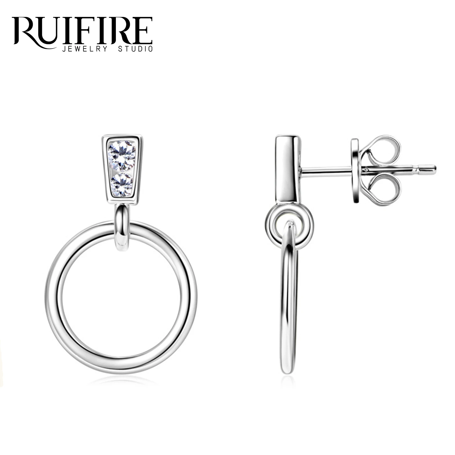 RUIFIRE 14K Gold Plated S925 Sterling Silver Circle Drop Earrings Moissanite Stud Earrings Women's Commute Jewelry Party Gift