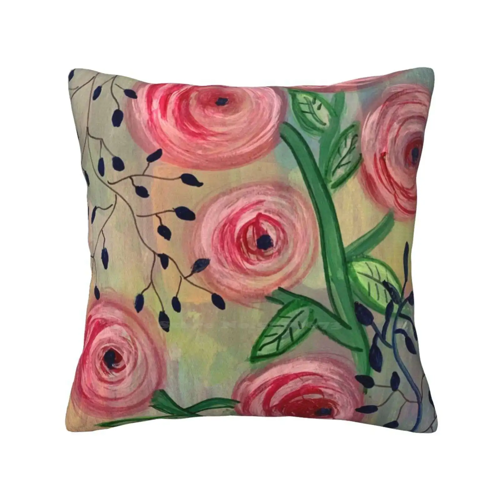 Full Bloom Soft Comfortable Pillowcase Pink Red Roses Blue Green Gold Floral Flowers Abstract