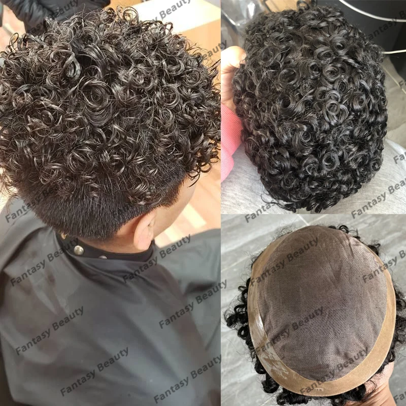 Tupé rizado Natural para hombres, Base de Mono fino súper duradero y pelucas de PU, reemplazo de cabello humano 100% transpirable, encaje austrailiano, 18mm