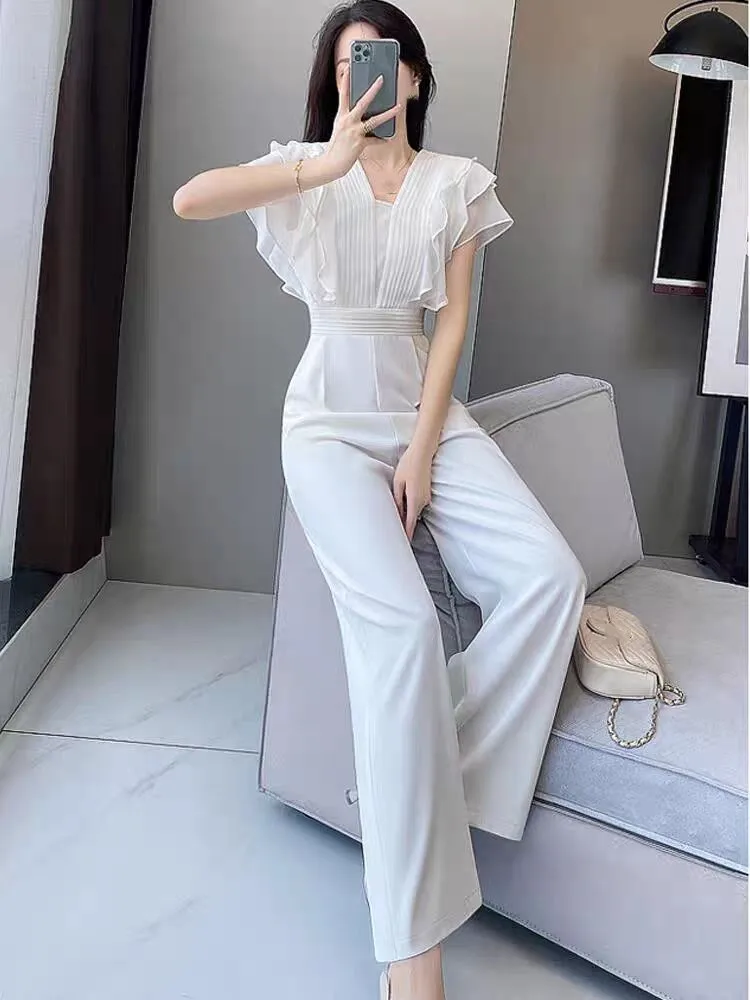 

Draped Jumpsuit Women's 2024 New Fashion Ruffles Women Jumpsuit Summer Chic Party Elegant Holiday Jumpsuits Overalls