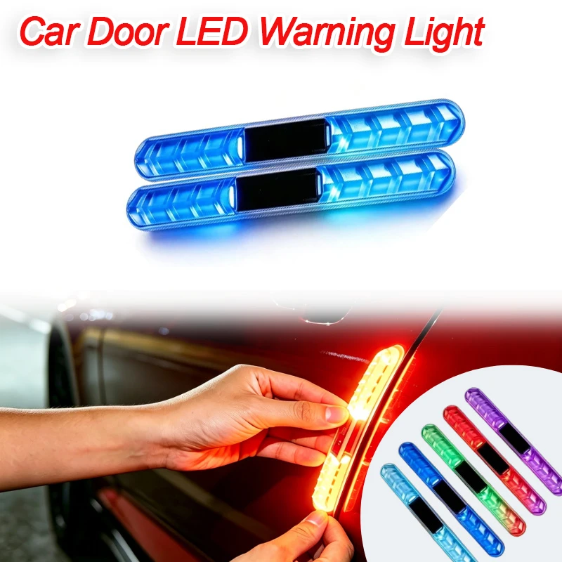 Solar Car Door LED Warning Light Colorful Flashing Strip Waterproof Automobiles Decorative Lamp Motorcycle Anti-collision Light
