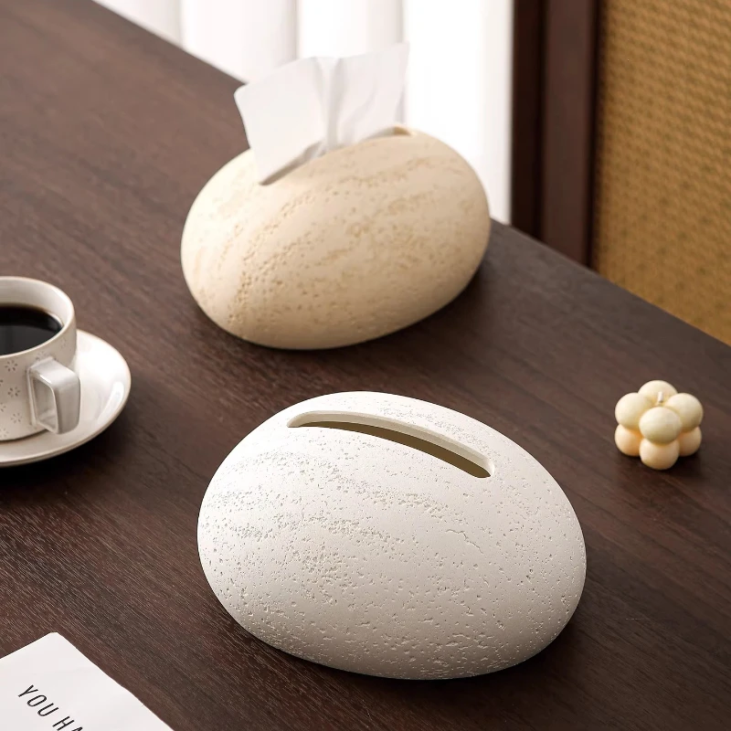 Travertine Tissue Box Cover, Stone Look Napkin Holder Living Room, Art Deco Tabletop Kleenex Dispenser Home Decor view 5