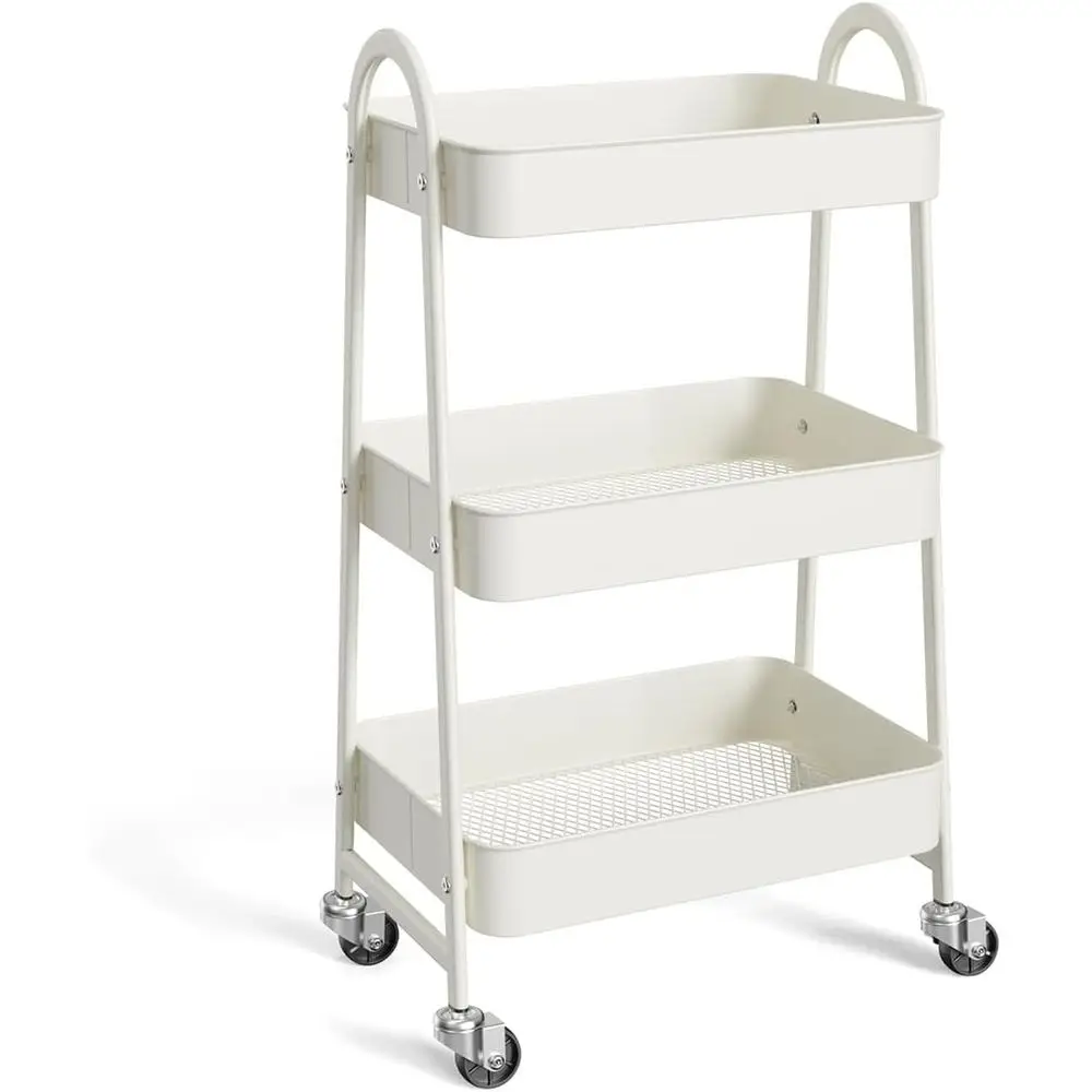 

3-Tier Metal Rolling Utility Cart, Small Rolling Cart Kitchen Trolley Bathroom Laundry Room Bar Oice Shelves Storage Organizer S