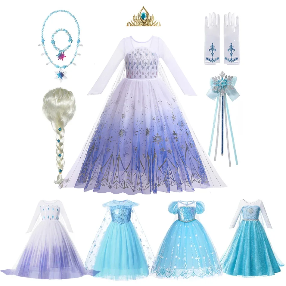 Elsa Princess Dress for Girls White Sequined Mesh Ball Gown Carnival Clothing Kids Cosplay Snow Queen Costume