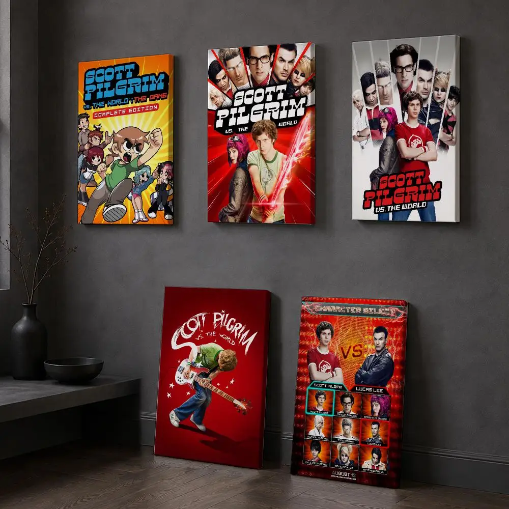 Scott Pilgrim Vs The World Framed Wall Painting Wood Framed Canvas Poster HD Wall Art For Bedroom Hallway Bar Office Home Decor
