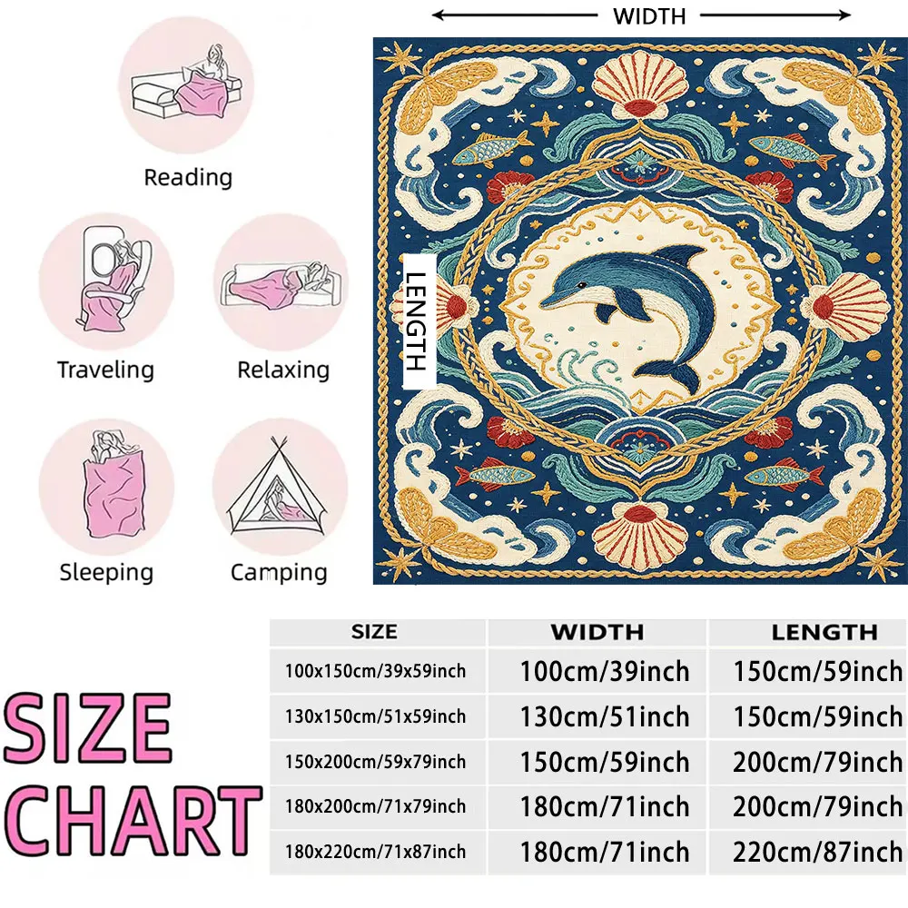 230g flannel blanket blue base and a marine-themed dolphin suitable for all seasons and a perfect gift option