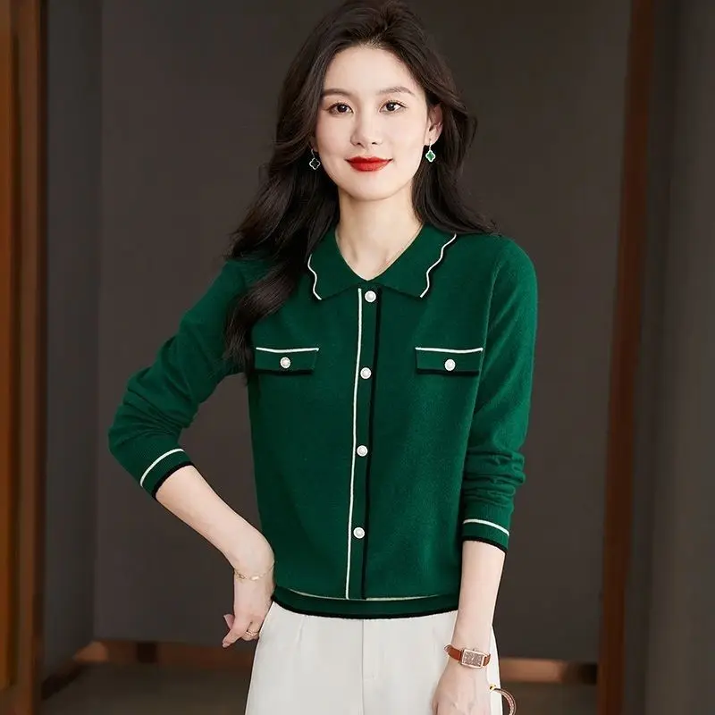 Fashion Lapel Knitted Spliced Button Korean Blouses Women\'s Clothing 2023 Autumn Winter Loose Commuter Tops Casual Shirts