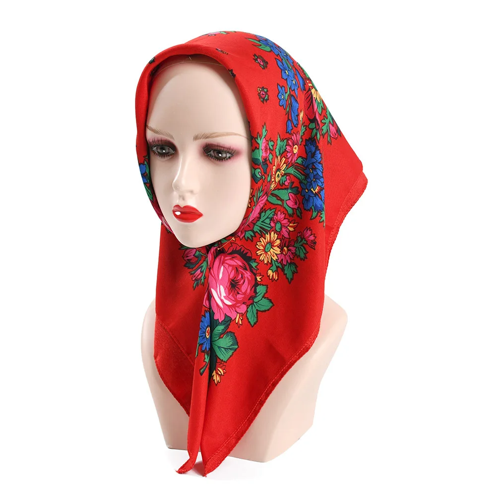 Women's Russian Floral Printed Bandana Scarf Square Handkerchief Headband Scarves Ethnic Shawl Female Foulard Babushka Scarf