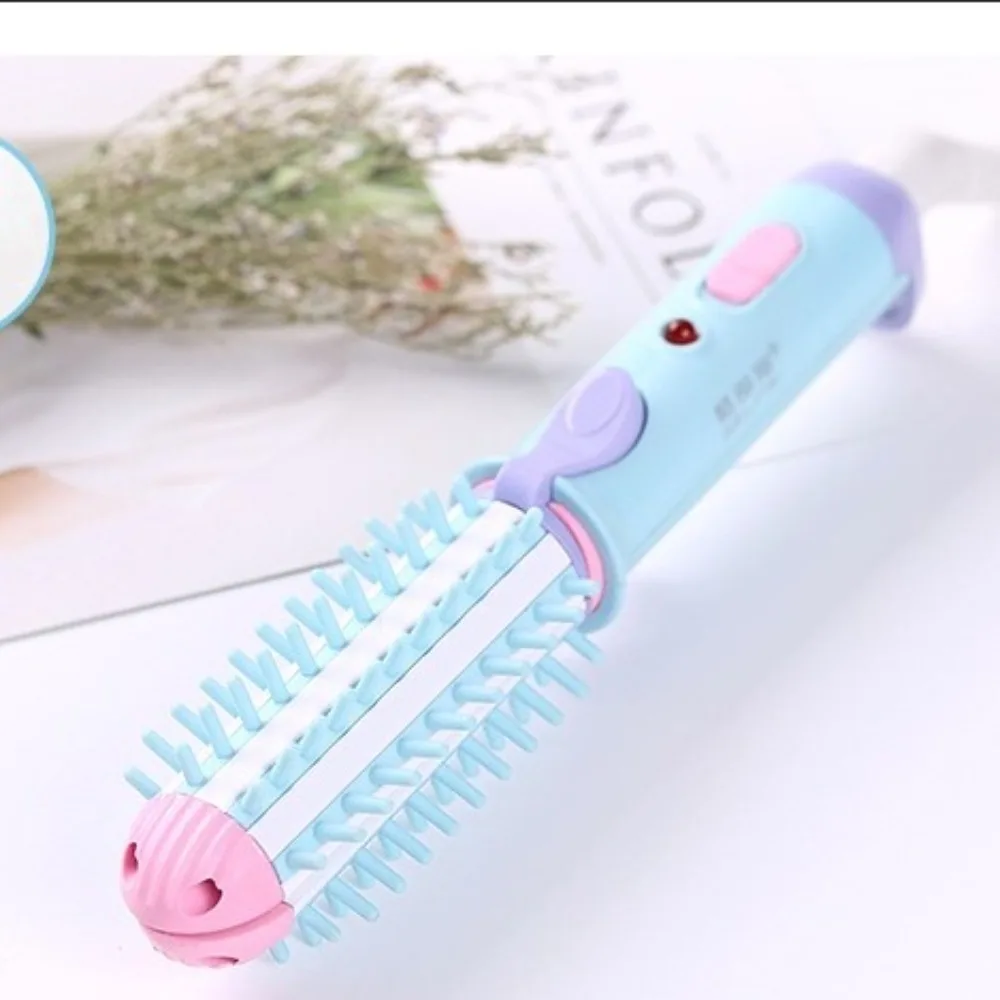 New 2-in-1 Mini Curling Iron Straightening Anti-Scald Round Styling Brush Cute Straight Comb Travel