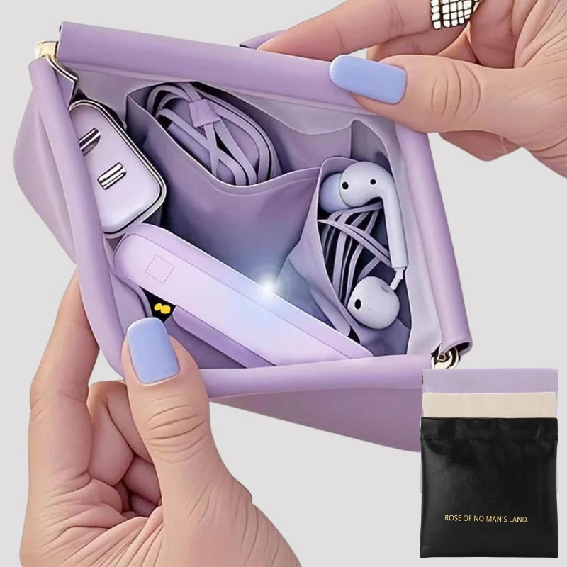 Portable Self Sealing Silicone Storage Bag Waterproof Multi Compartment Earphone Charger Cord Mini Cosmetic Carry Pouch Purse
