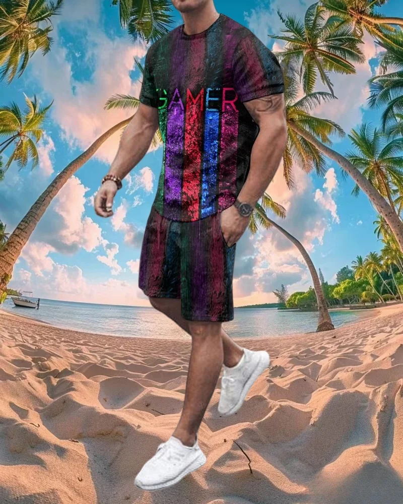 

2025 Summer Best-selling Fashion Animal Print Men's Short-sleeved Suit Casual and Comfortable Simple Outdoor Street Suit