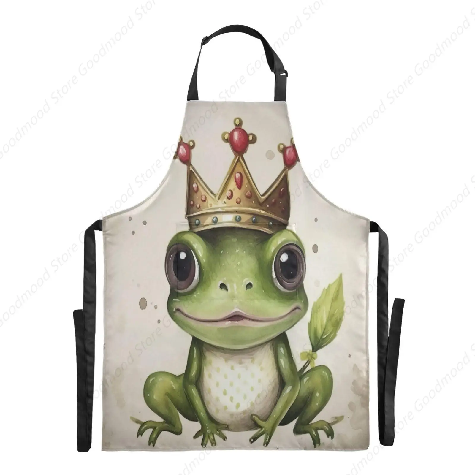 

Cute Frog King Waterproof Apron with Pockets Kitchen Work Aprons with an Adjustable Neck for Women Men Chef Cooking Bakin