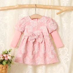 PatPat Baby Girl Floral Graphic Bow Decor Puff-sleeve Dress Sweet Casual/Outdoor Plants and floral Sweet Autumn