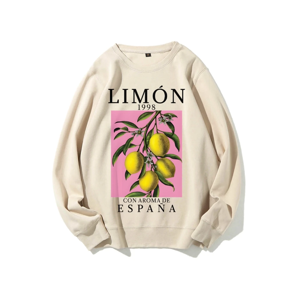 Graphic Sweatshirt Yellow Lemon Print Exotic Refreshing Lemon Scent  Y2k Style Soft Fabric for Citrus Themed Casual Looks