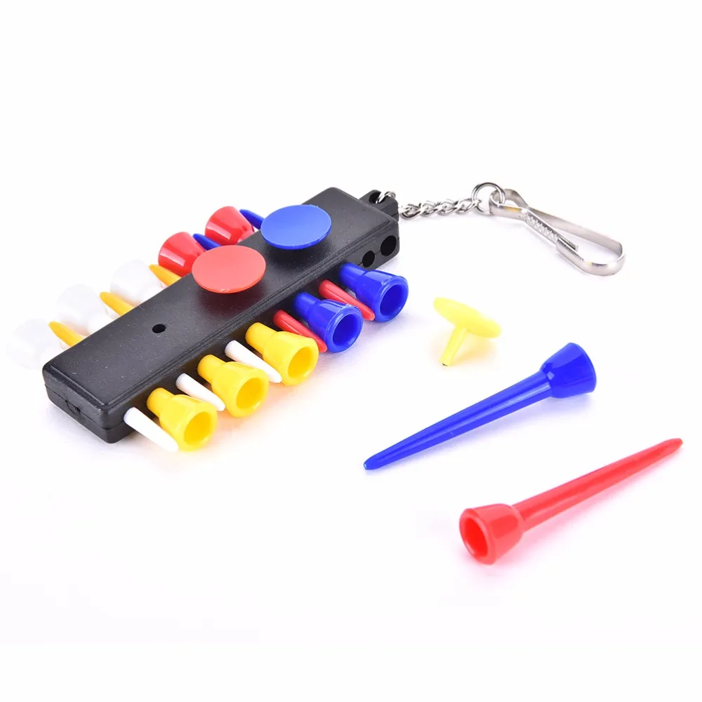 Hot Sale 1PCS Plastic Golf Tee Holder Carrier With 12 Colorful Plastic Golf Tees With 3 Ball Markers + Keychain