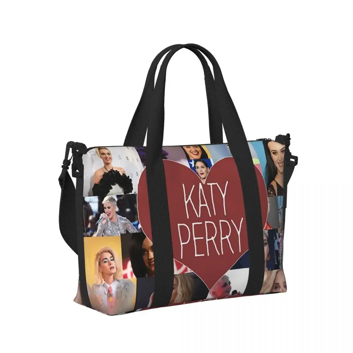 I Love Katy Perry Collage Beach Travel Bag Large Capacity Tote Bags For Gym Sport Women Shopping Duffle Shoulder Bag