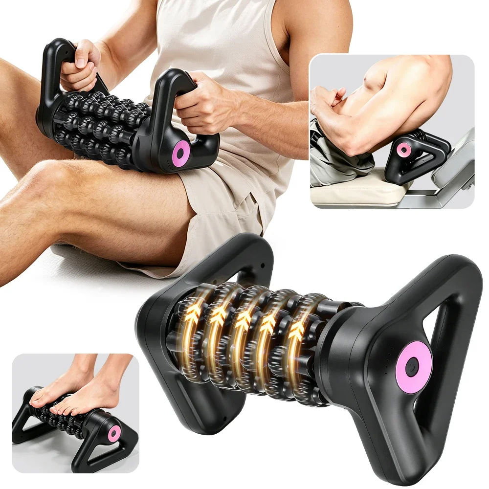 Motorized Massage Roller with Ergonomic Handle 3D Wave Nodes 5 Modes Electric Body Leg Calf Back Roller 3D Deep Tissue Massager