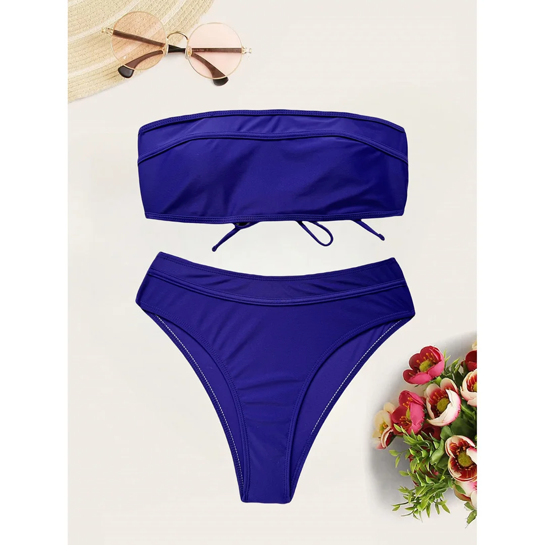 Sexy Bandeau-Bikini mit hohem Beinausschnitt, Damen-Badeanzug, Bikini mit hoher Taille, zweiteiliges Bikini-Set, Badebekleidung, Badeanzug, Modell V5444. – Detail 20