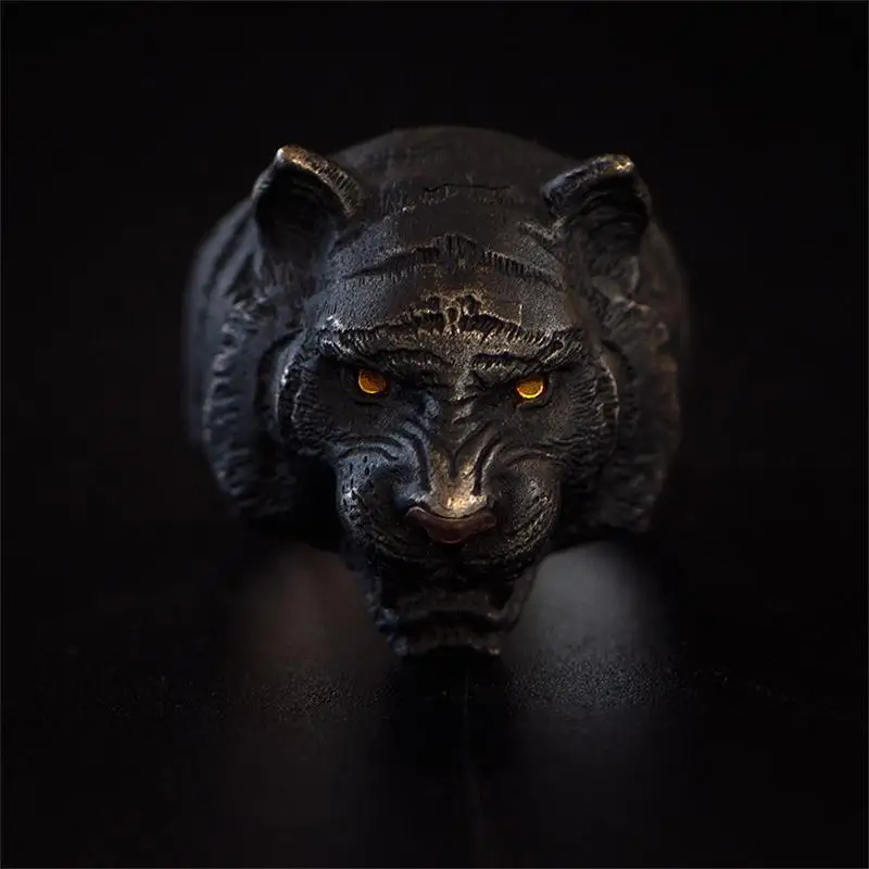 Personality Black Color Tiger Head Rings for Men Women Goth Punk Animal Rings Engagement Wedding Ring Party Jewelry