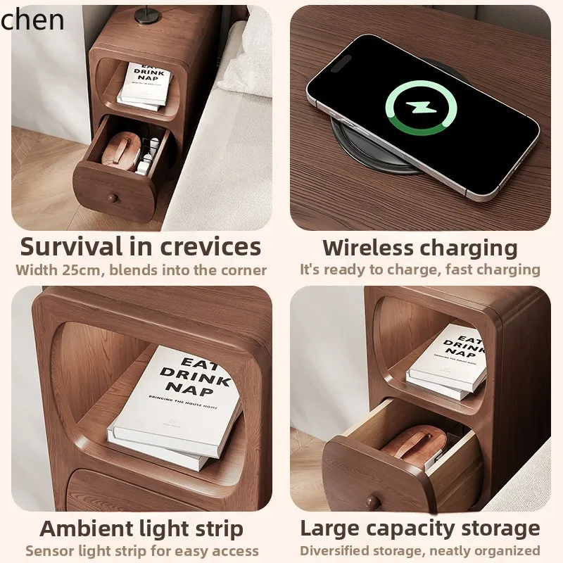 LXC bedside table small solid wood bedside table bedroom ultra-narrow cabinet rack rental house