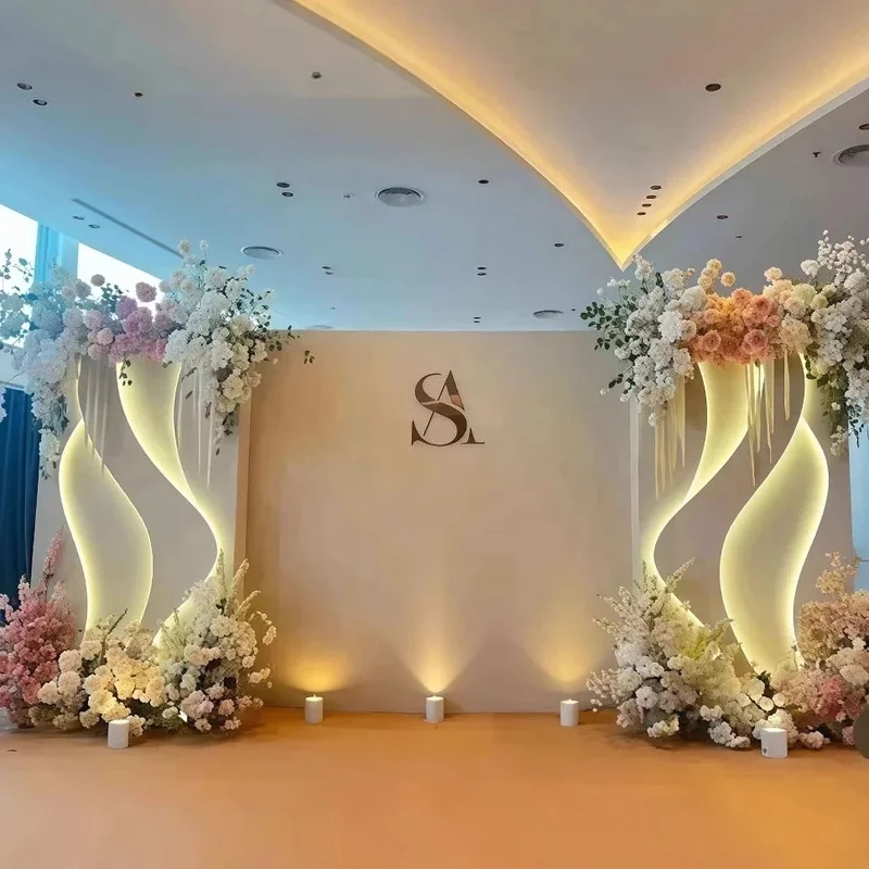 custom.Custom Made HKNSJ NSJ-CD023 Lightweight Modern PVC Wedding Backdrop Wall Panel with LED Light Party Events Stage Back