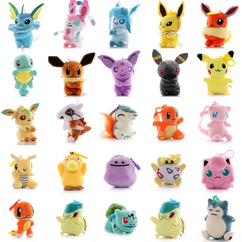 

Cute Pikachu Plush Toy Pokemon Charmander Squirtle Bulbasaur Stuffed Doll Eevee Scorbunny Gengar Snorlax Keychain for Boys Girls