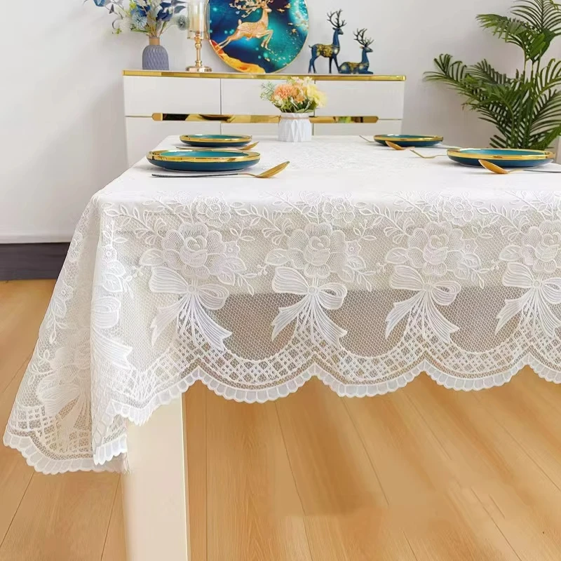 Beautiful Rectangle Lace Tablecloth Flower retro European Embroidered Dinning table  linen Cover wedding party home decoration