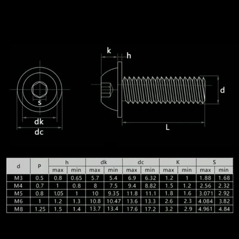 10~100Pcs 304 Stainless Steel Black Flange Button Head Allen Screw M3 M4 M5 M6 M8 M10 with Washer Collar Inner Hex Socket Bolts