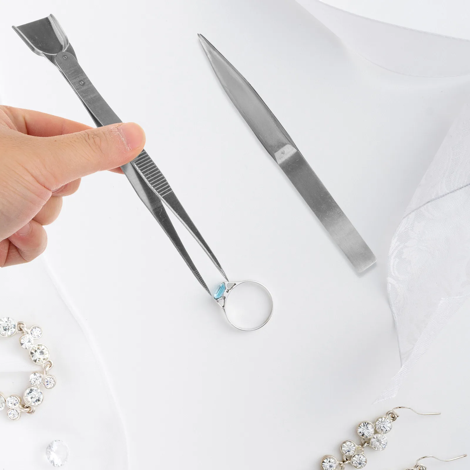 2Pcs Stainless Steel Precision Tweezers Ergonomic Non-Slip Jewelry Tweezers for Electronics Lab Craft Stamp Coin Handling