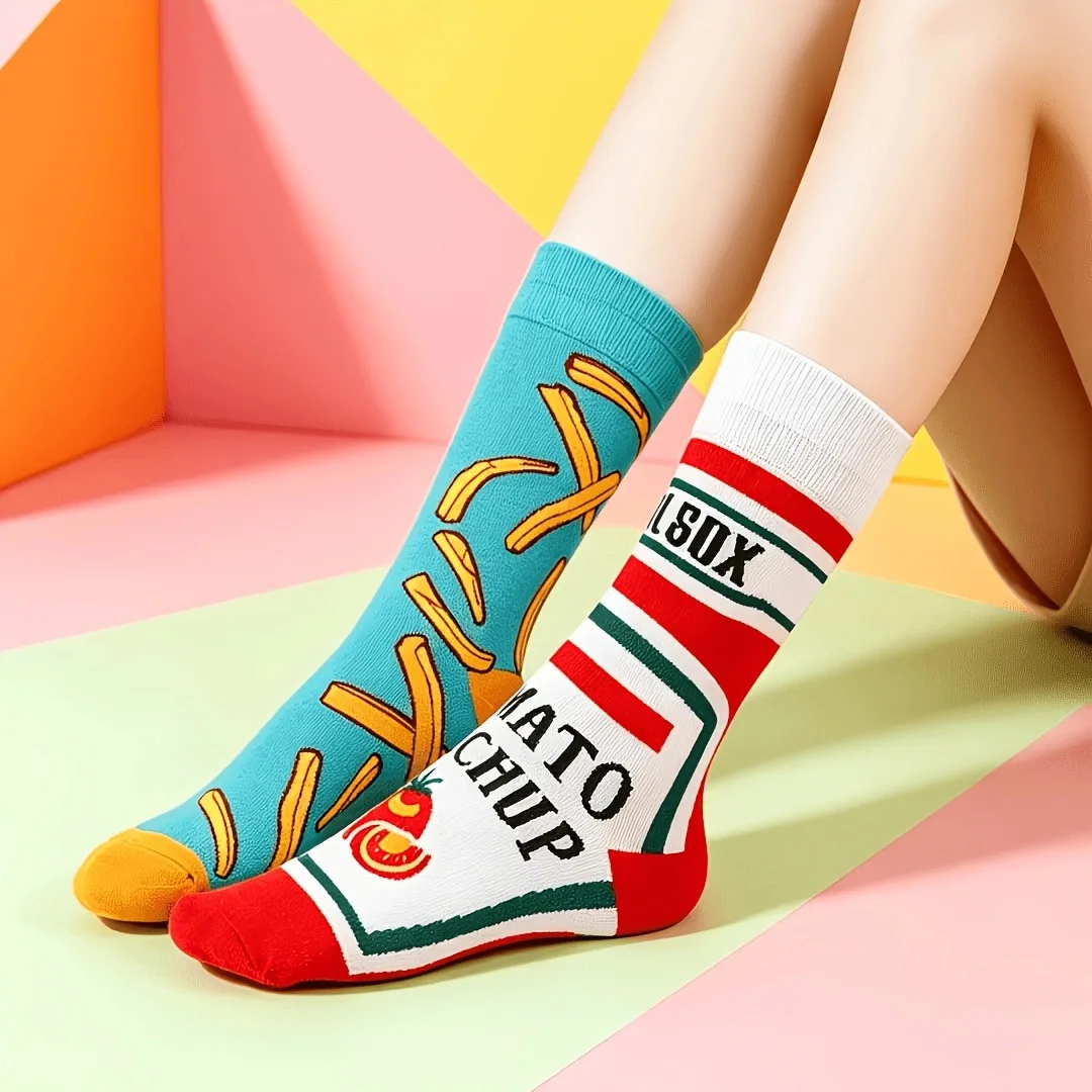 New Design Creative Irregular AB Style Unisex Socks for Men Women Cotton Funny Crew Socks Street Fashion Socks Gift Wholesale
