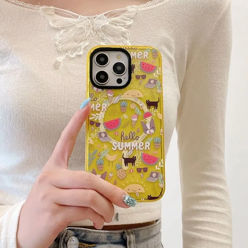 Cute Cartoon Lemon Yellow 2.5 Acrylic Magnetic Phone Case Cover for IPhone 12 13 14 15 16 Pro Max Case