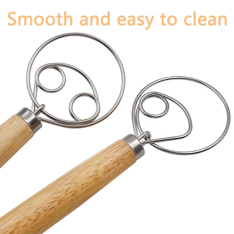 Danish Dough Whisk Stainless Steel Dutch Style Bread Dough Hand Mixer Wooden Handle Kitchen Baking Tools Pastry Blender