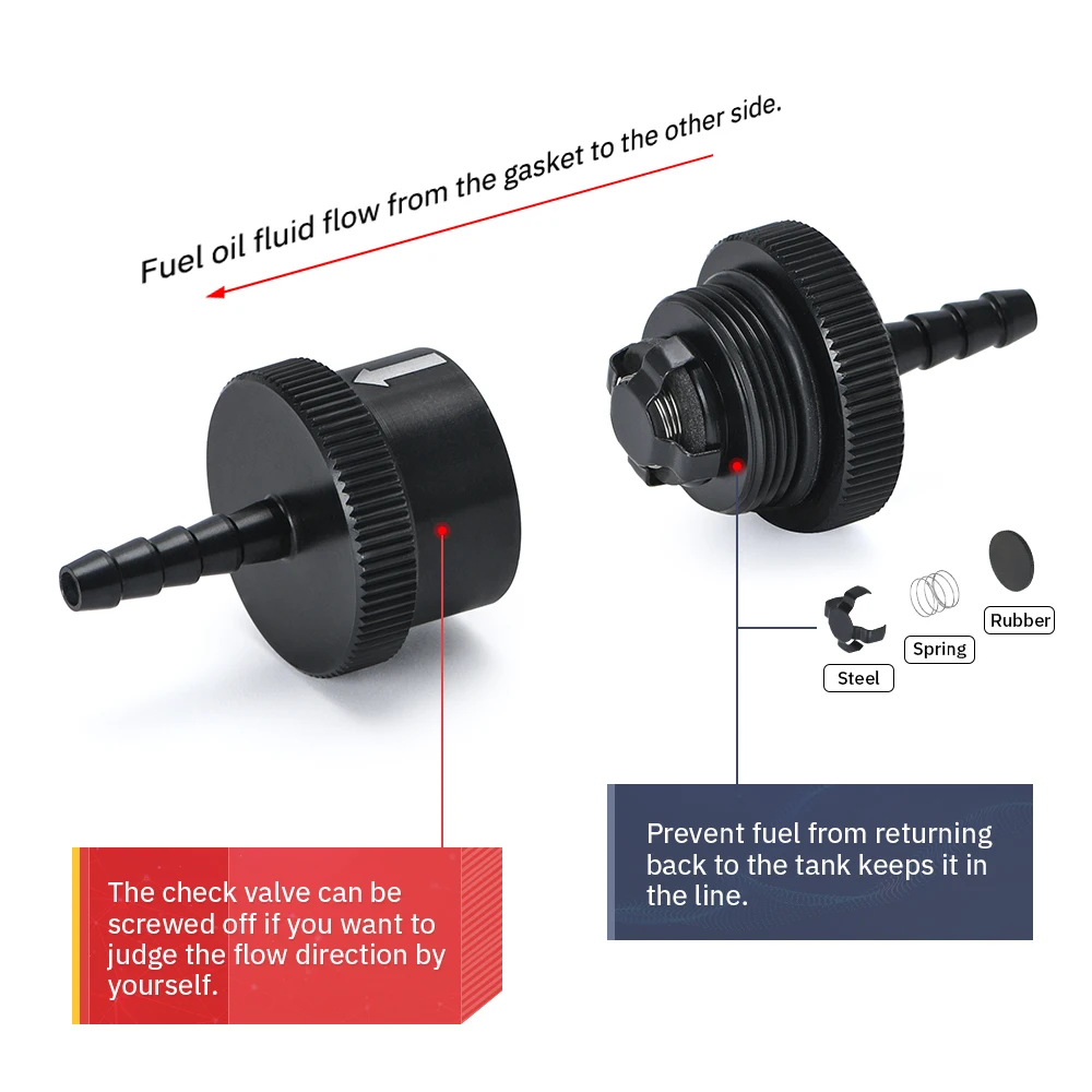 Hypertune - 6 Size 4MM / 6MM / 8MM / 10MM / 12MM / 14MM Non Return One Way Fuel Check Valve Aluminum Alloy Petrol Diesel
