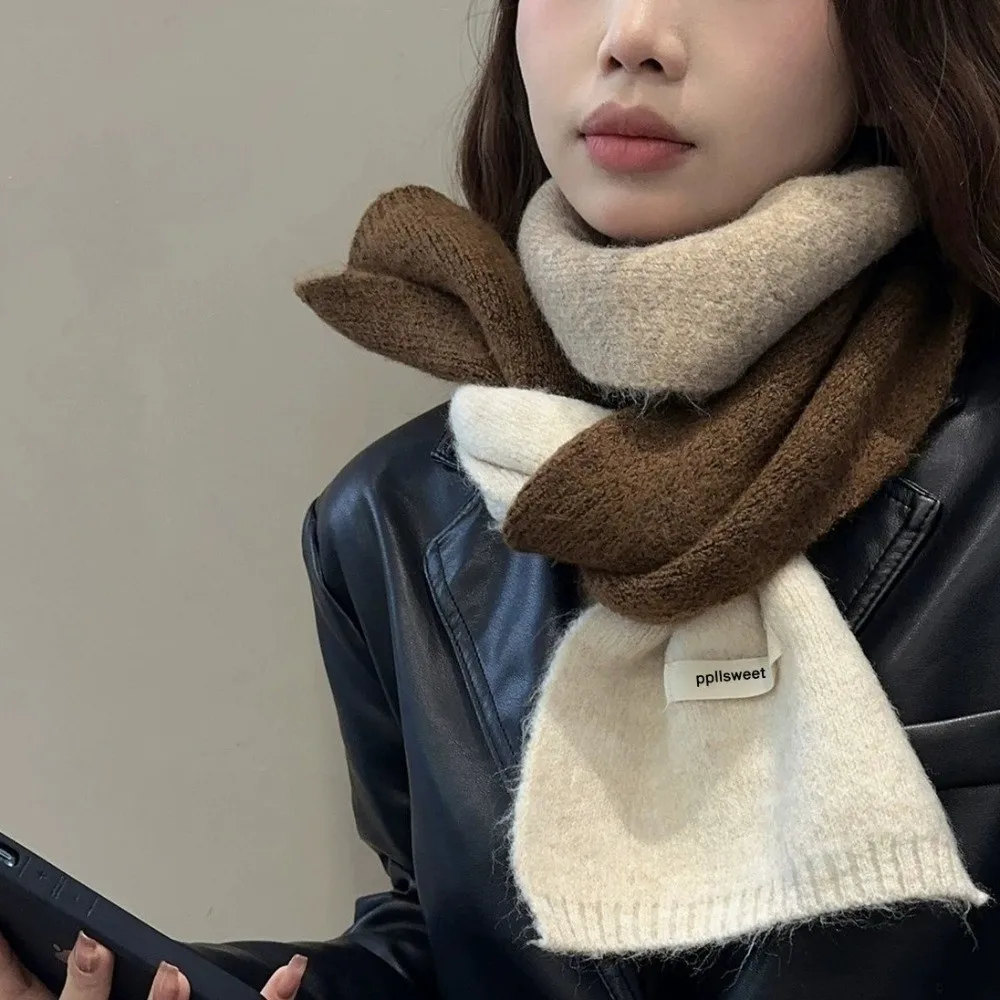 Contrast-Color Knitted Scarf Patchwork Design Fall Winter Weight Knit Neck Wrap Warm Material Versatile Styling Yarn Scarf