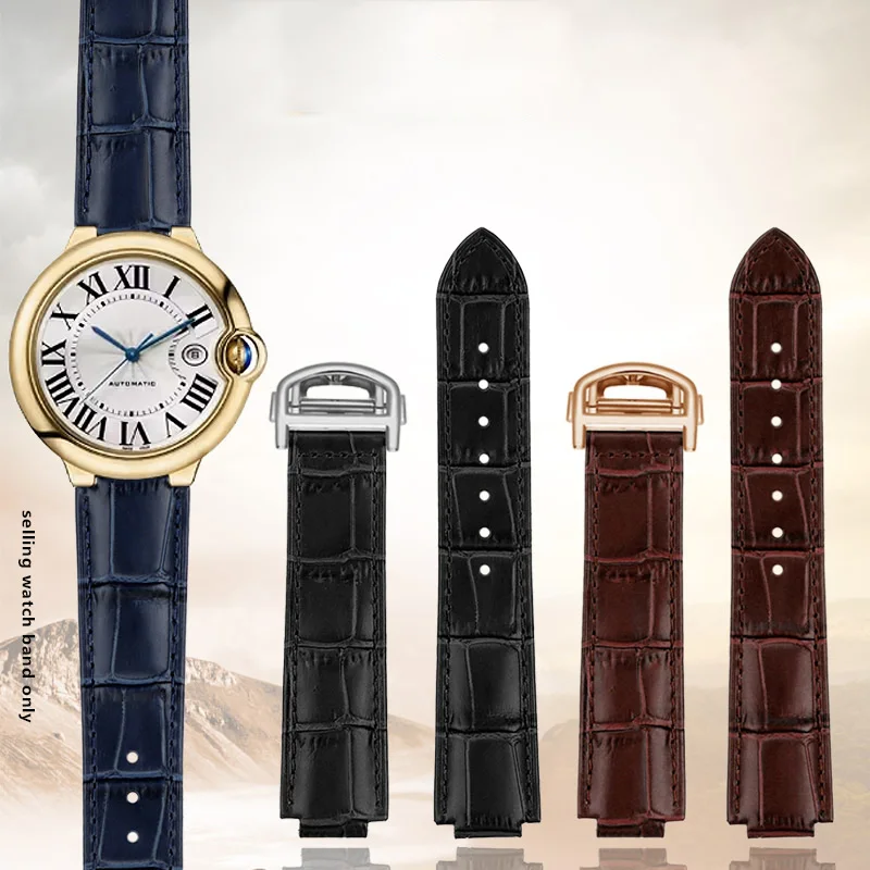 Genuine Leather Watch Strap for Men and Women For Cartier Blue Ballons W69012Z4 W69016Z4 W6920085 Genuine Cowhide Watch Band