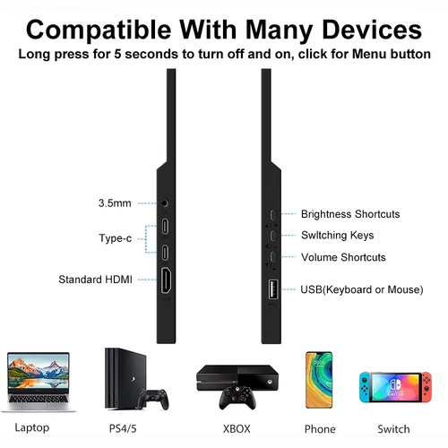 Imagen 2 del producto Monitor portátil de 16/15,6/13,3/11,6 pulgadas, pantalla LCD HD, HDMI, USB-C, segundo Monitor externo para ordenador portátil, PC, interruptor Xbox ps4